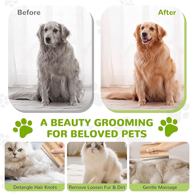 Pawaboo Deshedding Brush for Dogs & Cats, Dog Hair Removal Comb | Grooming Shedding Brush with Ergonomic Gripping for Short Hair Dogs and Cats, Hangable Pet Cleaning Comb Supplies, 5.1 Inch