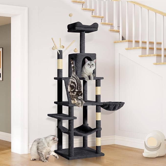 YITAHOME 64.5" Cat Tree, Multi-Level Cat Tower | Large Cat Condo Furniture with Perch Hammock, Scratching Posts and Dangling Balls, Dark Gray