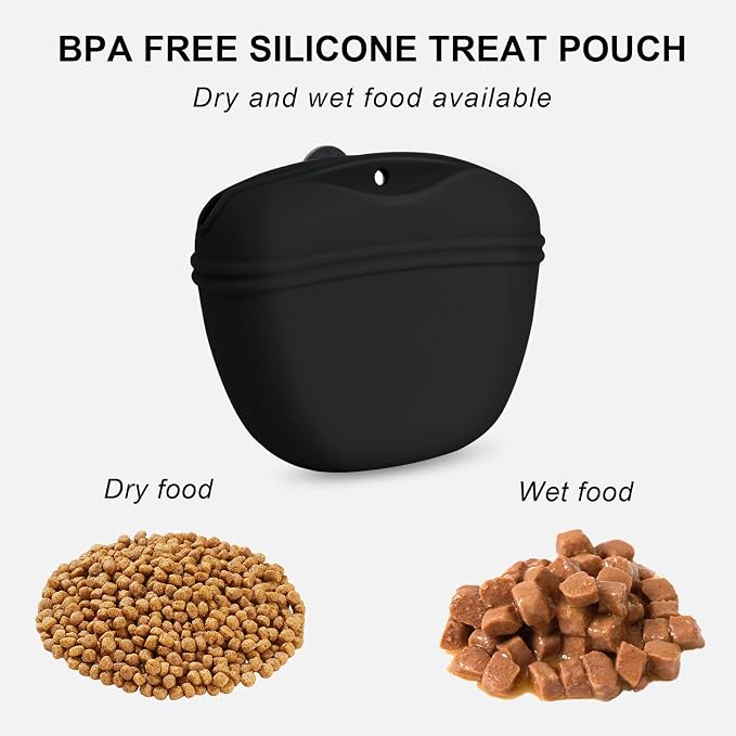 Left&Right Dog Clicker Training Kit,Silicone Dog Training Treat Pouch and Dog Clickers,Dog Treat Bag with Clicker Training for Dogs,Pet Treat Bag with Magnetic Buckle Closing and Waist Clip,Black