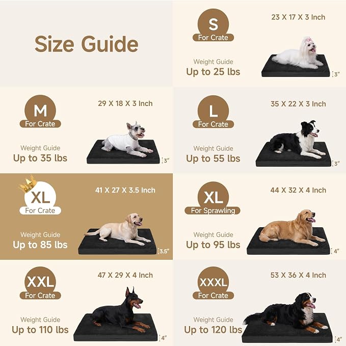 XL Waterproof Dog Bed for Crate, Washable Reversible Pads, 41x27, Black | Kennel Pet Bed for Medium Large Dogs with Removable Cover, Waterproof, Wipeable, Anti-Slip, Outdoor, Black