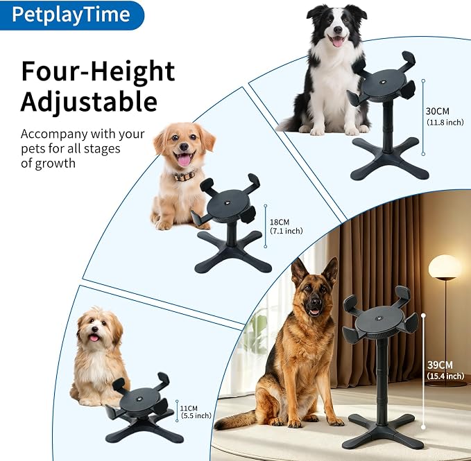 Elevated Dog Bowl Stand, 4 Adjustable Heights (4.3"/7.08"/11.81"/15.35") Raised Dog Food Bowl Holder with Tilted Anti-Slip Base, Ergonomic Pet Feeder Stand for Small Medium Large Dogs & Cats