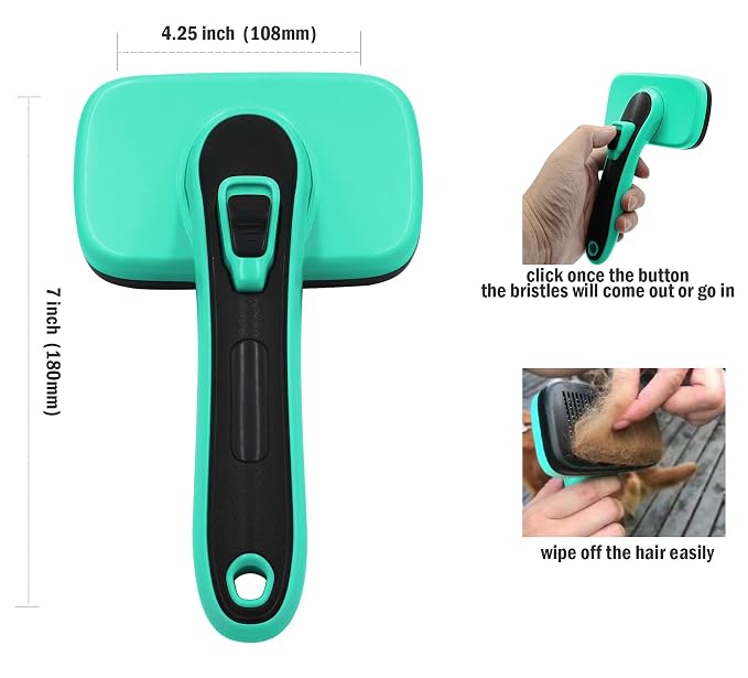 pain free bristle Self Cleaning Slicker Brush + FREE 7.5" Steel Comb for Small, Medium，Large dogs and cats,Easy to Clean Shedding Removes Mats Tangles and Loose Hair