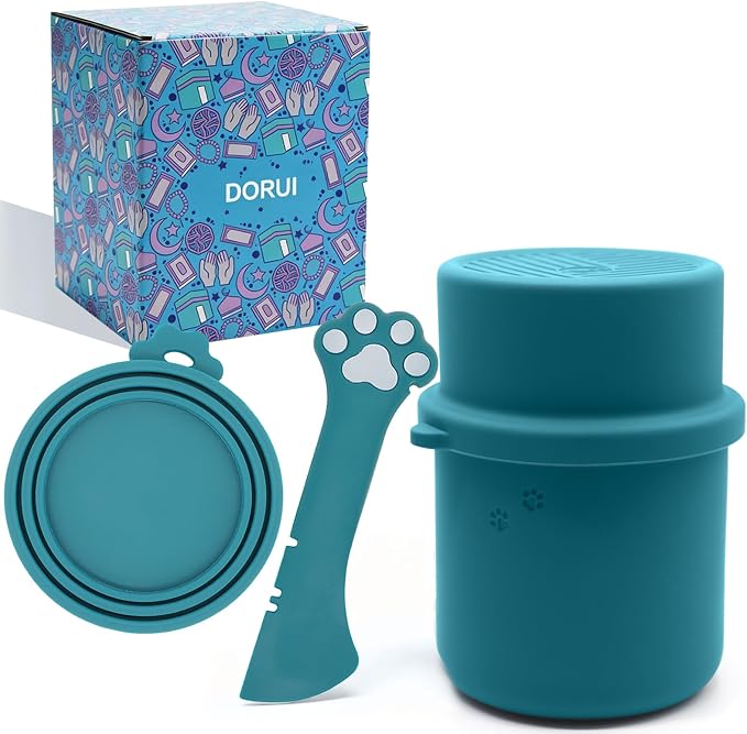 Original Canned Dog Food Storage Container | Silicone Can Cover Pet Food Sealer | BPA Free, Airtight, Dishwasher & Freezer Safe (Dark Blue)