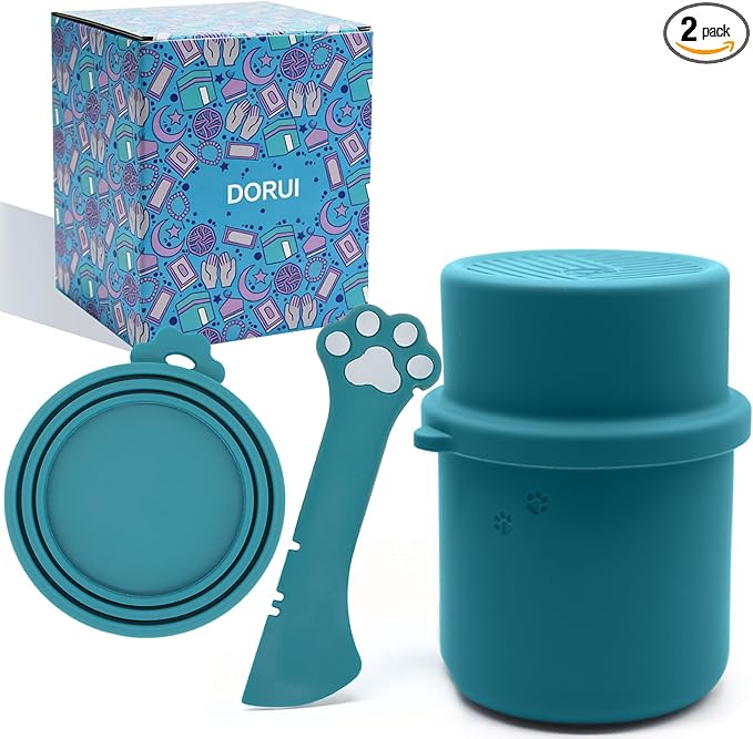 Original Canned Dog Food Storage Container | Silicone Can Cover Pet Food Sealer | BPA Free, Airtight, Dishwasher & Freezer Safe (2 Pcs Dark Blue)