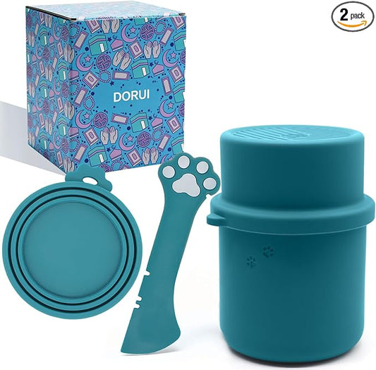 Original Canned Dog Food Storage Container | Silicone Can Cover Pet Food Sealer | BPA Free, Airtight, Dishwasher & Freezer Safe (2 Pcs Dark Blue)