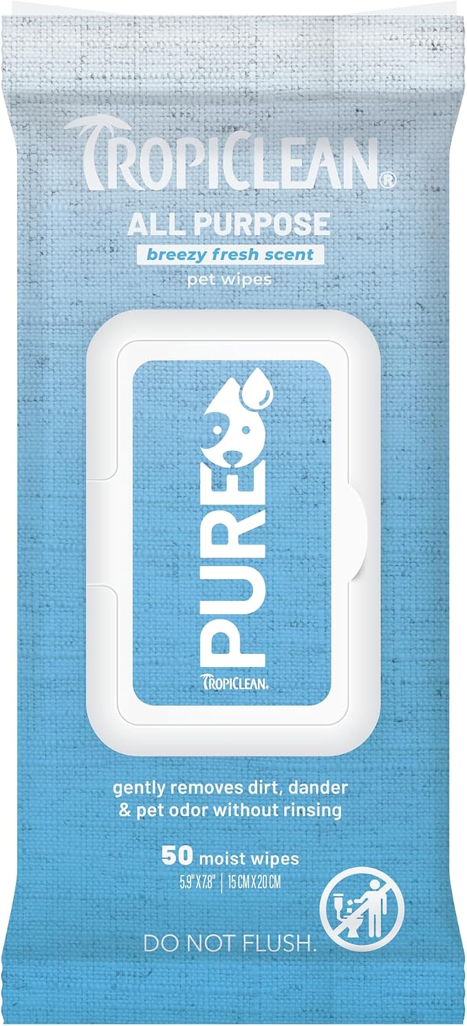 TropiClean Pure All Purpose Dog Wipes, Breezy Fresh Scent, 50ct
