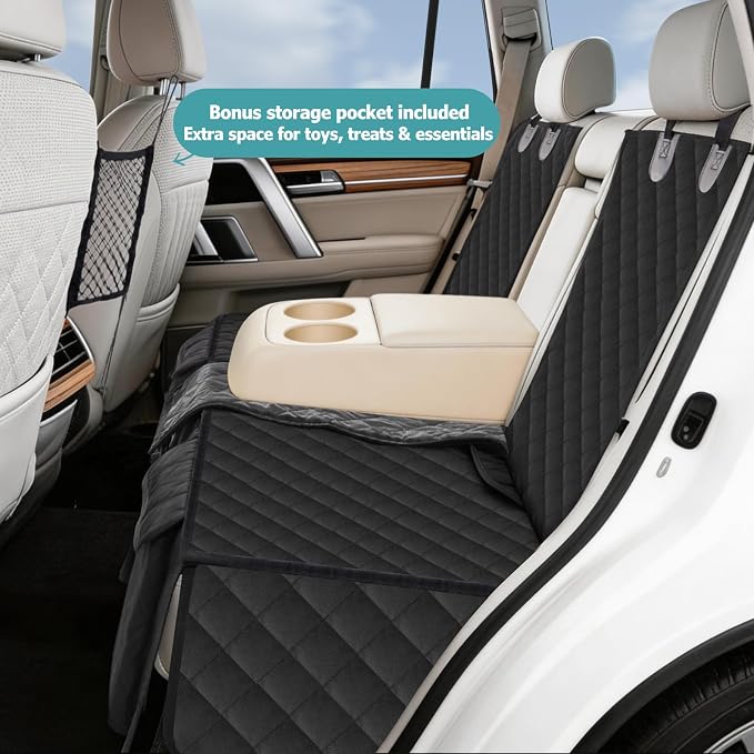 Bark Lover Dog Car Seat Cover for Back Seat,Armrest Compatible, Waterproof Backseat Protector, Nonslip Rear Seat Cover for Dogs & Kids, Universal Size Fits Cars Trucks SUVs(Black)
