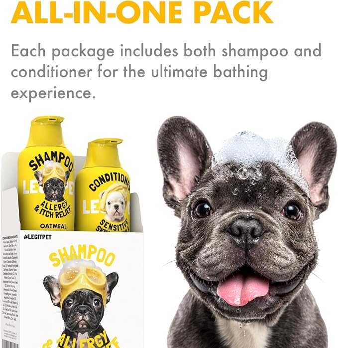 LEGITPET Oatmeal Dog Shampoo & Conditioner Set for Itchy Skin, 2 x 16 oz | Colloidal oatmeal, aloe and honey help soothe itchy, allergy-prone, dry and sensitive skin while conditioning the coat.
