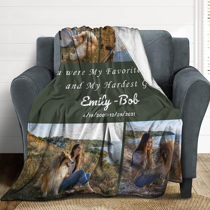 D-Story Custom Dog Photo and Name Blanket Pet Sympathy Gift Personalized Dog Sympathy Remembrance Gift for Kids and a Grieving Pet Owner
