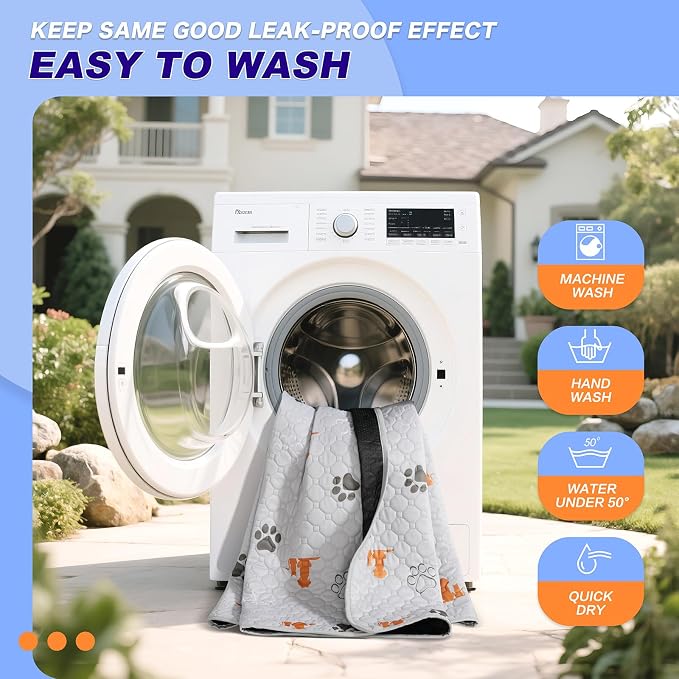 WanpeeGoo Washable Pee Pads for Dogs, Waterproof, 48 x 48 in, 2 Pack, Orng | Super Absorbent, Waterproof and Non-Slip; Washable, Reusable Dog Pads for Crates, Playpens, Floors, Furniture and Travel