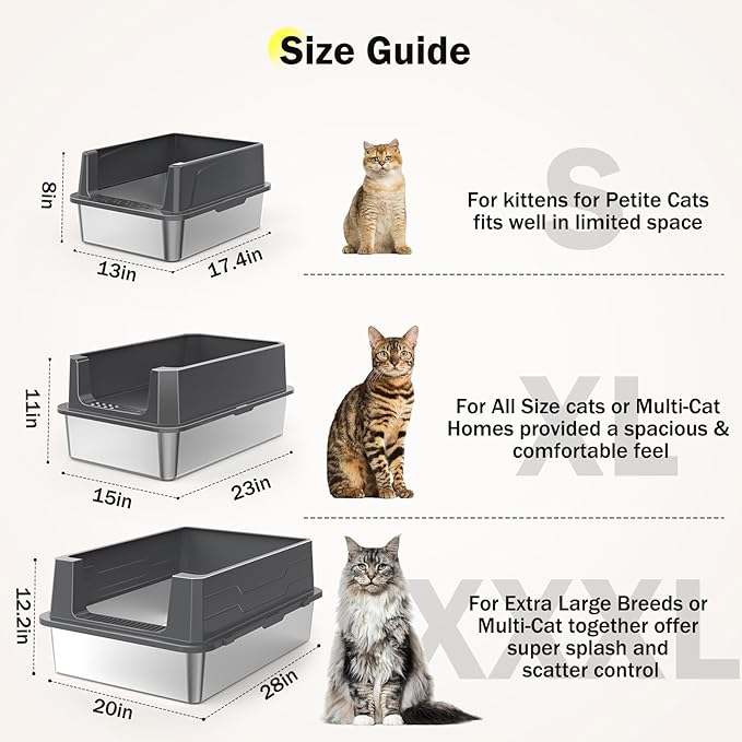 Stainless Steel Cat Litter Box with Lid, High-Sided Metal Litter Pan for Small Cats, Kitty Litter Box, Non-Stick & Odor-Resistant, Anti-Urine Leakage, Easy to Clean, Scoop Included