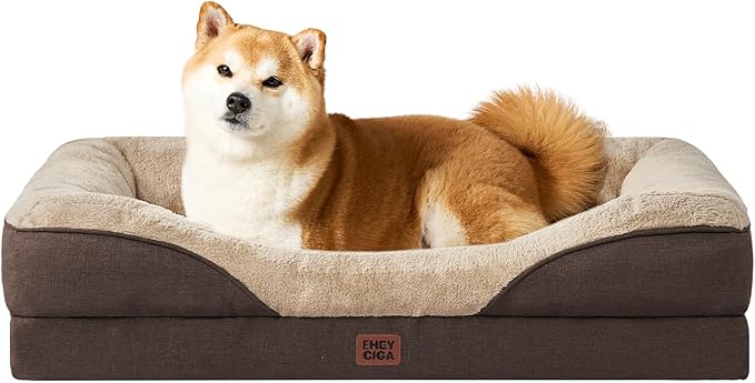 EHEYCIGA Orthopedic Dog Bed for Large Sized Dog, 36x27 Inch Large Memory Foam Dog Couch Bed with Sides, Waterproof Liner & Washable Removable Cover, Bolster Pet Sofa, Brown