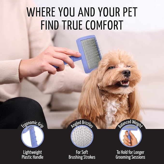 Tauro Pro Line Deshedding Slicker Brush for Dogs & Cats, Soft Pins for Gentle Dematting & Detangling, Grooming Tool for Long & Wavy Coats, Ideal for Doodles, Non-Slip Grip, Purple, Small Size (S)