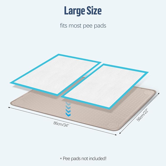 Pee Pad Holder for Dogs 34''x22'' Silicone Puppy Pee Pad Tray, Khaki | Extra Large Dog Potty Tray Leak-Proof, High Edge, No Spill Training Pads for Floor Protection, No Pee Pads