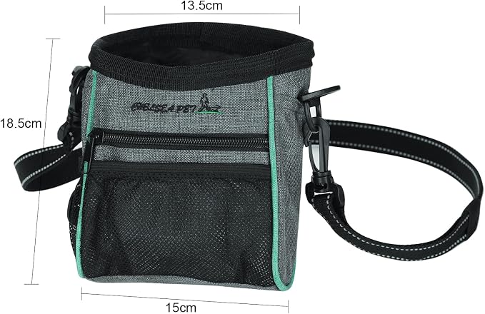 Portable Dog Treat Pouch Pet Puppy Treat Bag for Training Animal Walking Snack Container Bait Holder Kibble Hiking Toy Carries Pack with Waist Belt, Shoulder Strap, Built-in Poop Bag Dispenser