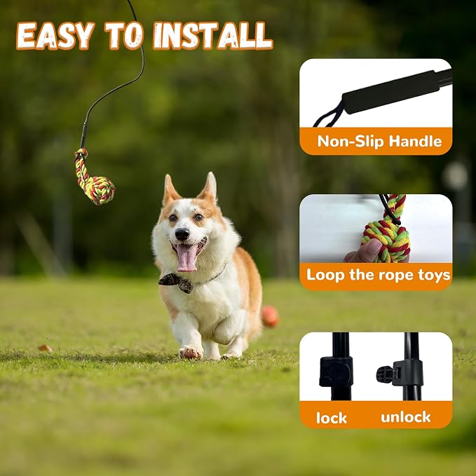 Flirt Pole for Dogs, Interactive Dog Toys Extendable Teaser Wand with Lure Chewing Toy, Chase and Tug of War for Small Medium Large Dogs Training Playing Exercise