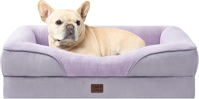 EHEYCIGA Orthopedic Dog Bed for Medium Dog, Memory Foam Dog Couch Bed with Sides, Waterproof Liner & Washable Removable Cover, Bolster Pet Sofa, 30x20 Purple