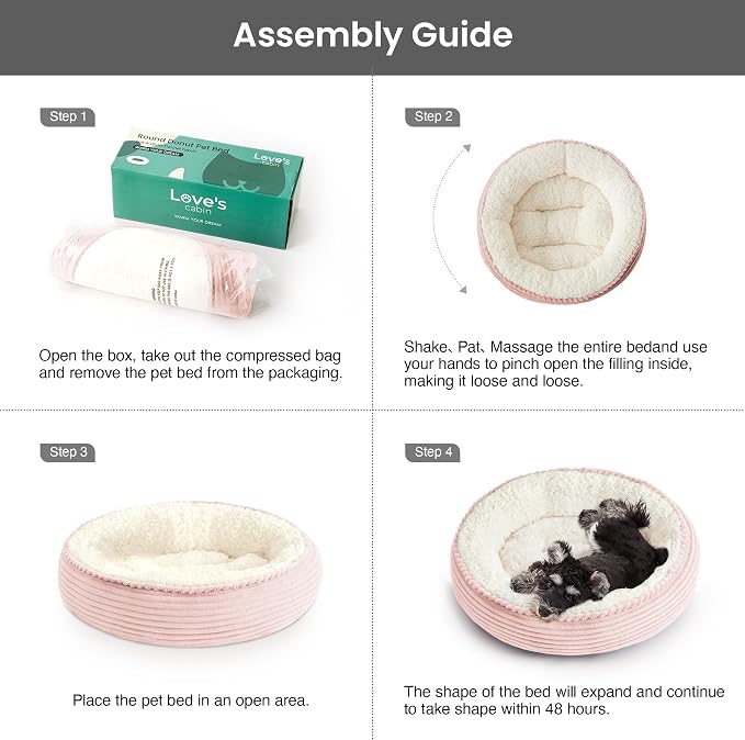 Love's cabin Round Donut Cat and Dog Cushion Bed, 24in Pet Bed for Small or Medium Dogs, Anti-Slip & Water-Resistant Bottom, Soft Durable Fabric Pet Beds, Washable Calming Cat Bed Light Pink