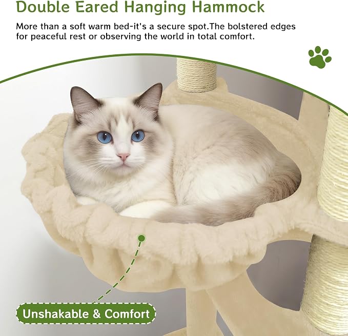 Multi-Level Cat Tree with 2 Cozy Condos, 89" Tall Cat Tower for Large Cats, Heavy Duty, Scratch Posts & Perches (Beige)