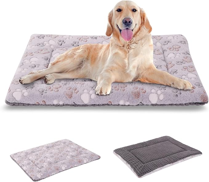 BVAGSS Reversible Dog Crate Pad, Memory Foam Pet Bed Mat, Soft Warm Machine Washable Sleeping Kennel Mattress for Small Medium Large Dogs XH079 (42''x28''x1.6'',Grey Paw)