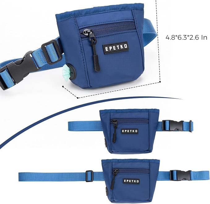 Dog Treat Pouch, Powerful Magnet Closure Device Dog Training Treat Bag Large Capacity Pet Treat Pouch with Poop Bag Dispenser Treat Bag for Dog Training with Metal Waistband Clip (Deep Blue)