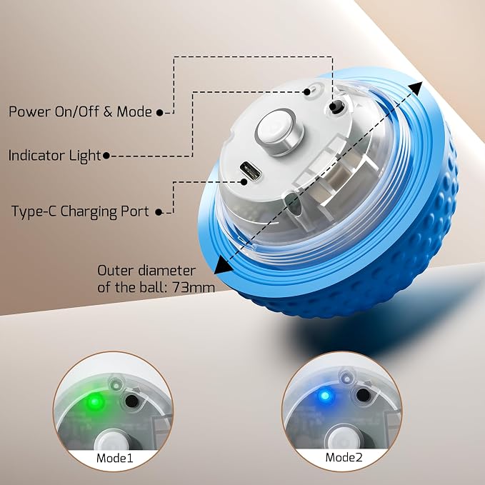 SNOYWEN Interactive Dog Toys, Automatic Moving Bouncing Rolling Ball, Food-Grade Rubber Material IPX7 Waterproof Ball for Medium, Large Dogs, 850mAh Battery Large Capacity, Type-C Rechargeable