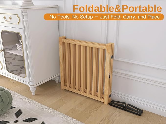 YOCAN Non-Painted Wooden Freestanding Dog Gates with Door for The House,Doorways, Stairs,Wood Dog Fences Indoor Pet Gate,Step Over Fence-3 Panel H:23"