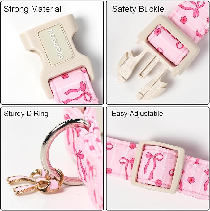 DOGWONG Pink Dog Collar, Spring Summer Cute Girl Dog Collar, Floral Girl Female Dogs Collars for Medium Lrage Dogs, Neck 39-60 inches