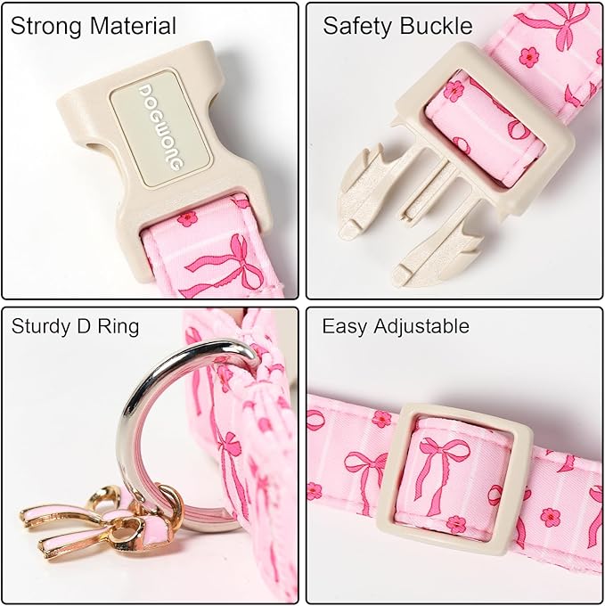 DOGWONG Pink Dog Collar, Spring Summer Cute Girl Dog Collar, Floral Girl Female Dogs Collars for Small Medium Dogs, Neck 14-21 inches