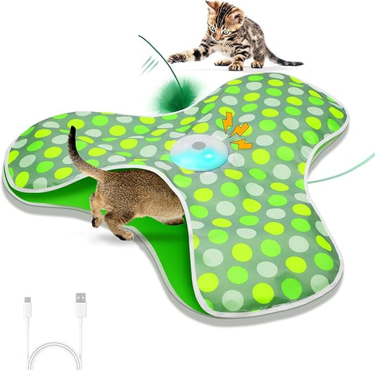 Sofolor Interactive Cat Toy, Automatic Cat Toys for Indoor Cats, Hide and Seek Cat Toy with Motion Activated, Moving Feather, Chirping, USB Rechargeable
