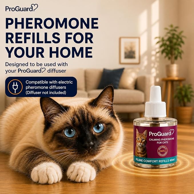 ProGuard® Cat Calming Diffuser Refill 6 Pack Cat Calming Pheromone Diffuser Refill Cat Plug in Pheromones Cat Stress Diffuser Cat Pheromones Calming for Cats Anxiety and Stress 48ml Vial-180 Days