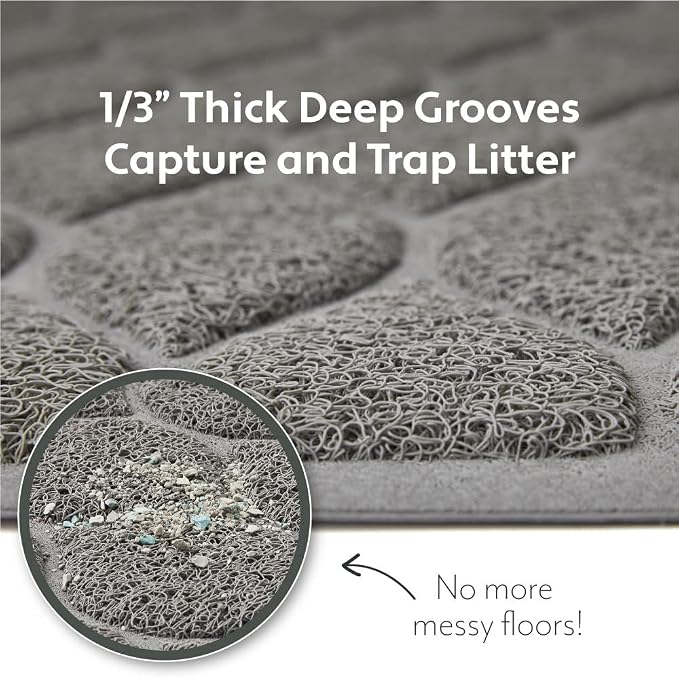 MIGHTY MONKEY Waterproof BPA Free Cat Litter Box Trapping Mat, Easy Clean Floors, Textured Backing, Soft on Sensitive Kitty Paws, Cats Accessories, Less Waste, Stays in Place, 24x17, Slate Gray