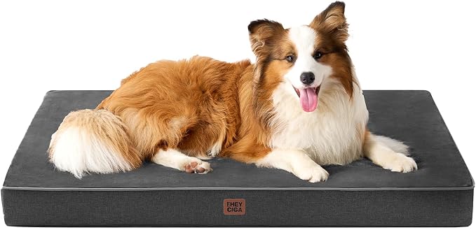 EHEYCIGA Washable Dog Bed Large Size Dog Waterproof, 36x27Inch, Dark Grey | High Density Egg Crate Foam, Orthopedic Memory Foam, Removable Easy Clean Cover, Non-Slip Bottom, Fits Floor, Camping and Car