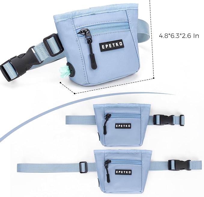 Dog Treat Pouch, Powerful Magnet Closure Device Dog Training Treat Bag Large Capacity Pet Treat Pouch with Poop Bag Dispenser Treat Bag for Dog Training with Metal Waistband Clip (Light Blue)