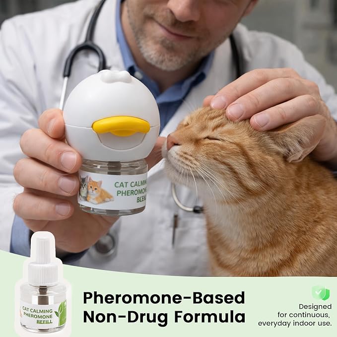 Cat Calming Pheromone Diffuser Kit, Plug-in Diffuser + 2 Refills (60-Day Supply), Reduces Anxiety & Stress for Indoor Cats, Safe for Kittens & Multi-Cat Homes