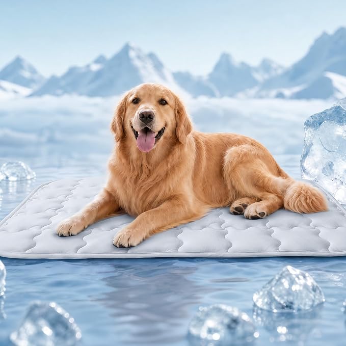 LINENLUX Dog Cooling Mat Q-Max > 0.5 Self Cooling Pad Non-Slip Breathable Pet Mat Washable Cooling Bed for Floor Light Grey 40x60 inches