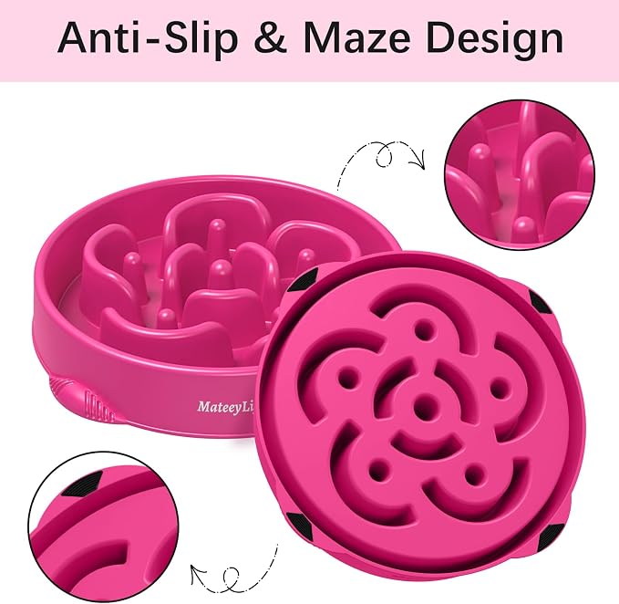 MateeyLife Large Slow Feeder Dog Bowls, Anti-Choking Puzzle Dog Food Bowls, Anti-Slip Interactive Feeding Slow Down Eating, Bloat Stop Maze Dishes for Large Breeds 4 Cups Purple