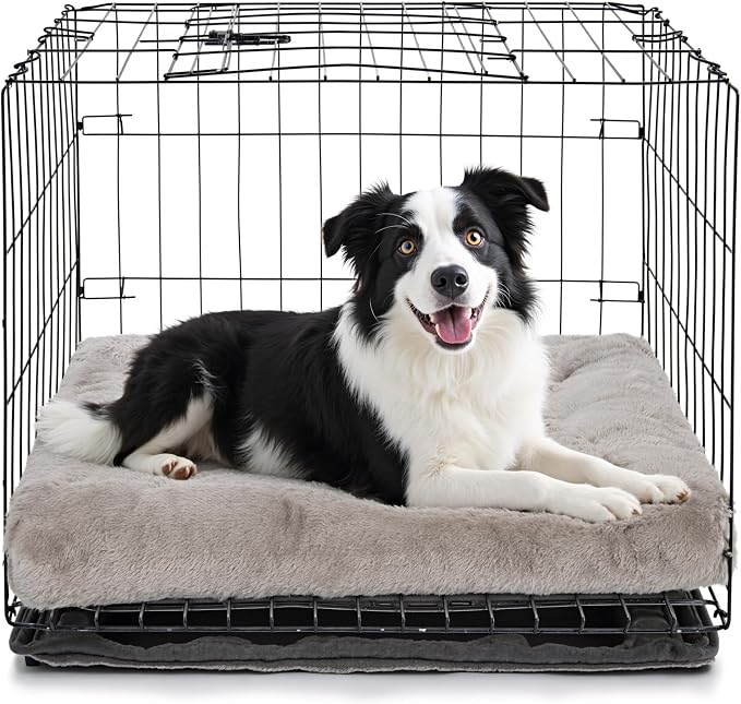 POMIU 2-Pack Dog Bed, Washable Deluxe Plush Crate Beds with Anti-Slip | Machine Washable Kennel Pad Sleeping Mat for Large, Medium and Small Dogs