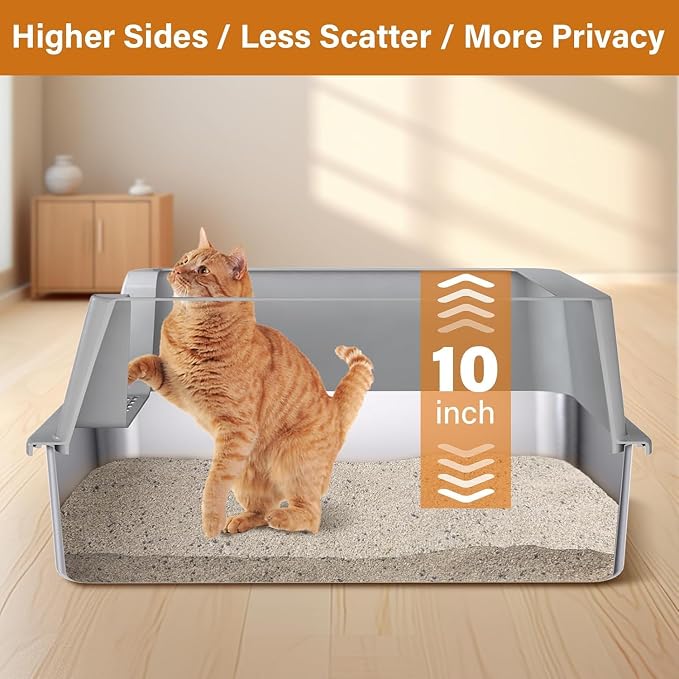 XL Stainless Steel Litter Box with Lid, Extra Large Cat Litter Box | Metal Cat Litter Box for Big Cats with High Sides, Anti-Urine Leakage,Easy Cleaning, Non-Stick, Include Scoop and Mat