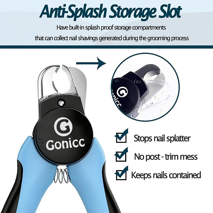 gonicc LED Pet Nail Clippers for Dogs & Cats | Light-Up Dog Nail Trimmer with Safety Lock & Built‑in File, Professional Stainless Steel Nail Clippers for Pets
