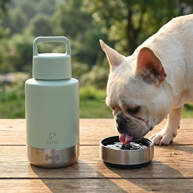32oz Insulated Dog Water Bottle Dispenser, 3-in-1 Stainless Steel Travel Cup with 2 Detachable Food and Water Bowls, Leak Proof Large Pet Gear, Ideal Gift for Dog Lovers