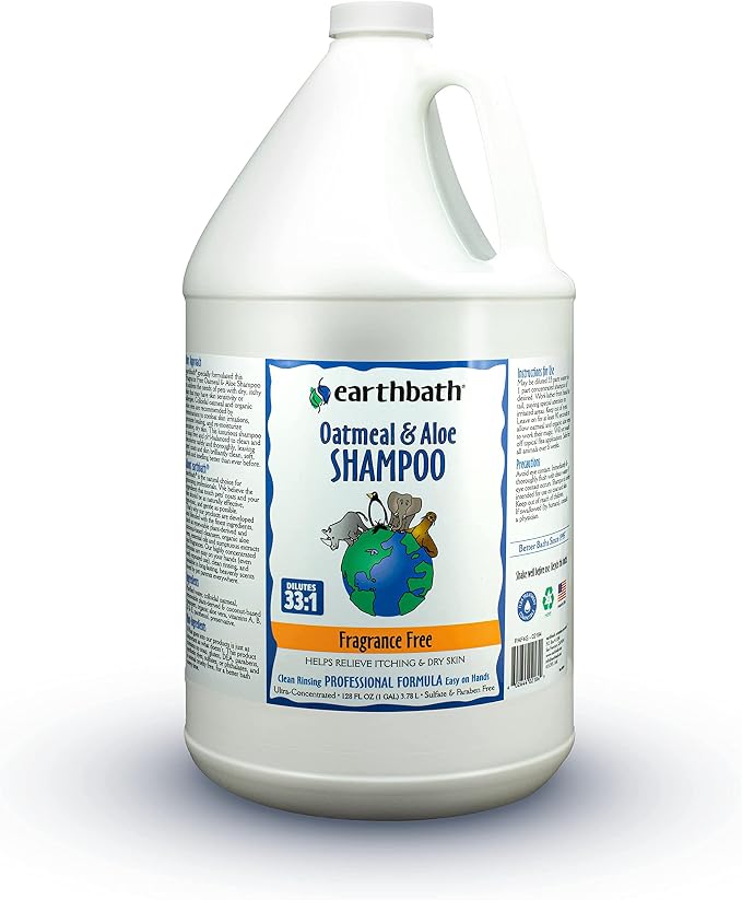 earthbath Oatmeal & Aloe Dog Shampoo, Itchy, 1 Gallon 128 Oz (1 Pack) | Oatmeal Shampoo For Dogs, Dry Skin Relief, Dog Wash, Made in USA, Cruelty Free, Fragrance Free Pet Shampoos