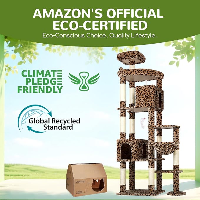 Globlazer Giant Cat Tree for Indoor Large Cats, 83in, F83, Leopard Print | XXL Cat Tower with 9 Scratching Posts for 20lb+ Heavy Duty Large Adult Cats