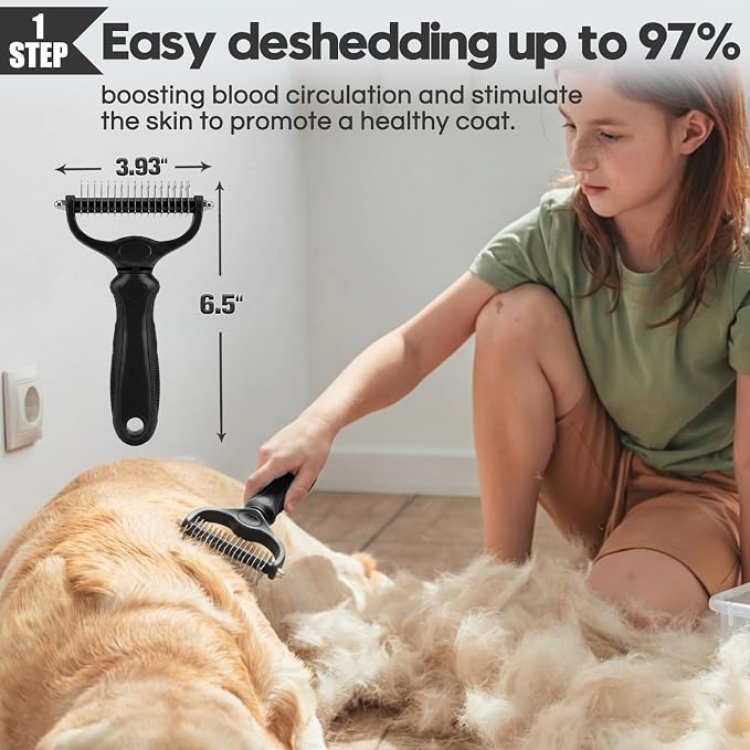 Bonteck Dog Slicker Brush for Dogs Grooming Kit 5PCS | Large Dog Brush for Goldendoodles Poodles Doodles | Long Pin Haired Brush | Poodle Brushes and Comb (Black)