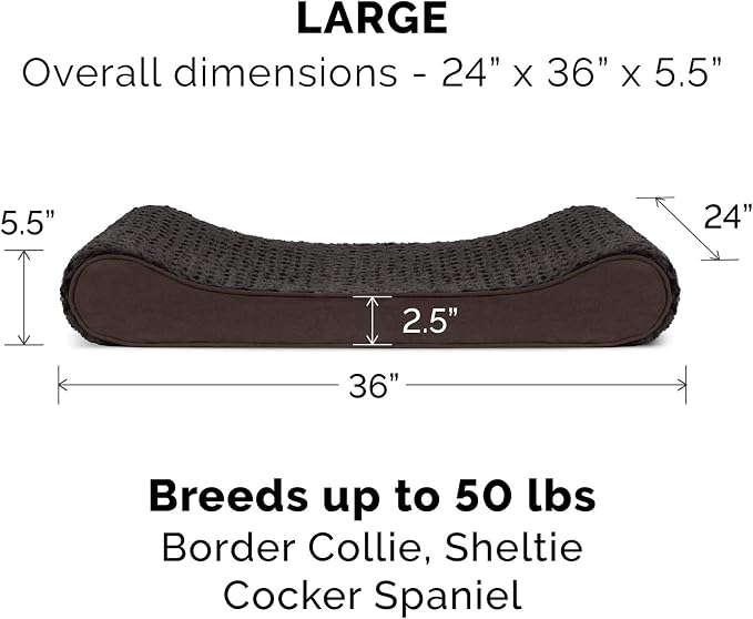 Furhaven Replacement Dog Bed Cover Ultra Plush Faux Fur & Suede Contour Luxe Lounger, Machine Washable - Chocolate, Large