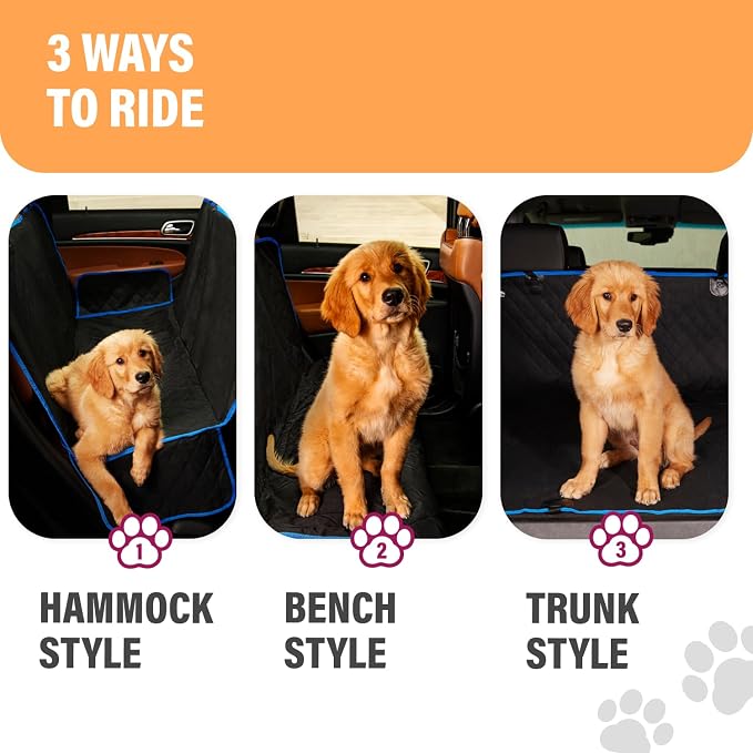 Active Pets Blue Standard Dog Car Hammock Back Seat Cover, Waterproof Backseat Cover Protector for Truck Bench Rear of Sedans or SUVs, Essential Pet Supplies Vacuum or Wipe Clean, Machine Washable