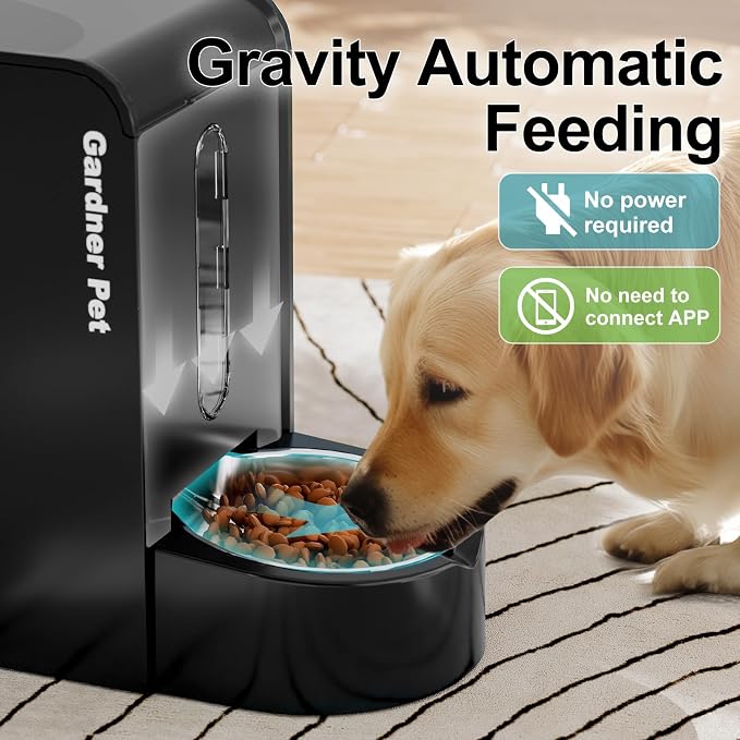 Automatic Gravity Pet Feeder, 1.8 Gallons*2 Dog Feeder and Water Dispenser Set, 2-in-1 Automatic 100% BPA-Free Feeder and Stainless Steel Water Dispenser for Dogs, Cats, Rabbits, Puppies (Black)