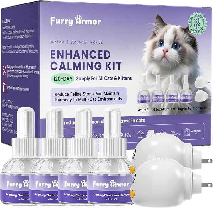 Multi-Cat Calming Diffuser Kit, Odorless | Includes 2 diffusers + 4 refills, 120-day supply, covers 1400 sq ft, reduces fighting & spraying, for 3+ cats