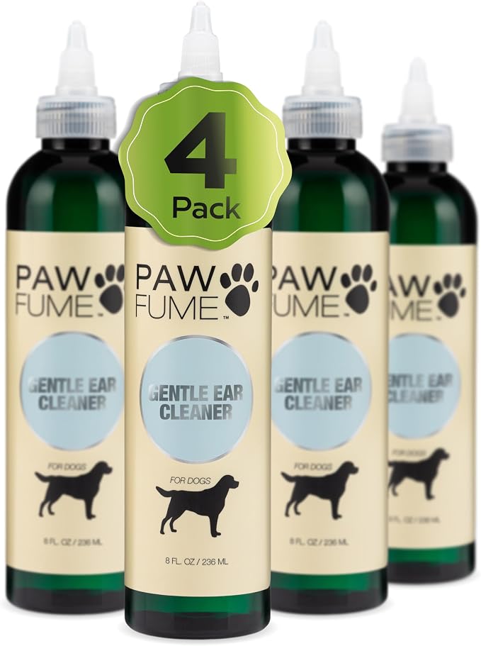 Pawfume Dog Ear Cleaner Solution, 4-Pack | Soothe itchy ears with St. John’s Wort & almond extracts, vet-certified, alcohol-free Dog Ear Wash for all breeds