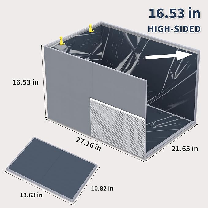 Aokeyee Gray High Side Cat Litter Box Enclosure Splash Guard | All-Inclusive Waterproof, 27.16x21.65x16.53, Foldable Anti-Leakage Dust Control Easy to Clean